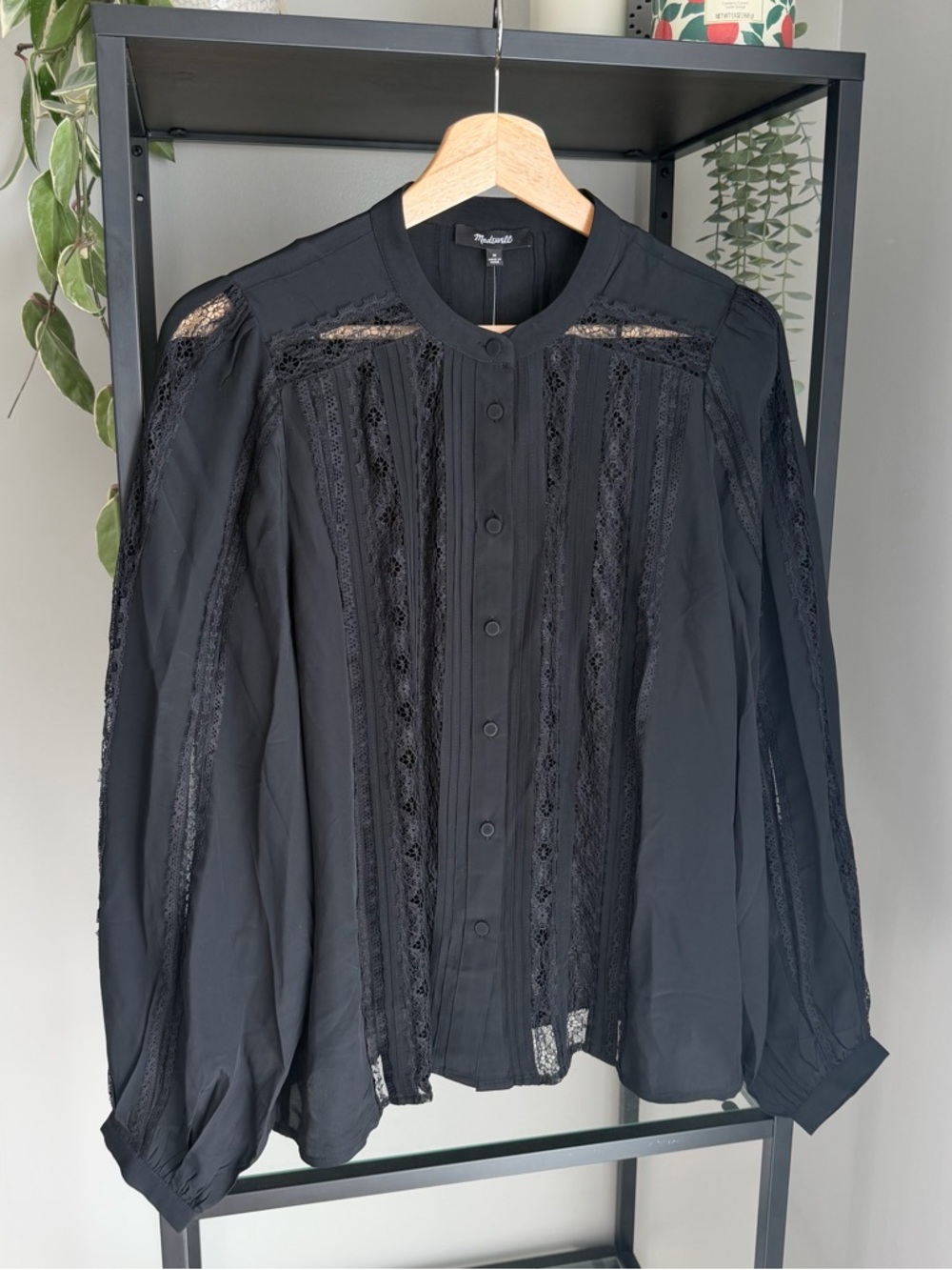 NWT Madewell Lace Insert Button up Long Sleeve Top